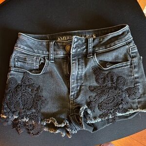 American Eagle Outfitters Women's Dark Denim Shorts with Black Lace